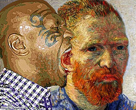 painting of Mike Tyson biting off Vincent Van Gogh's Ear